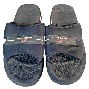 Polo Sport Ralph Lauren Vtg Slides Men 11D Foam Sandal Black Slip On Summer Shoe